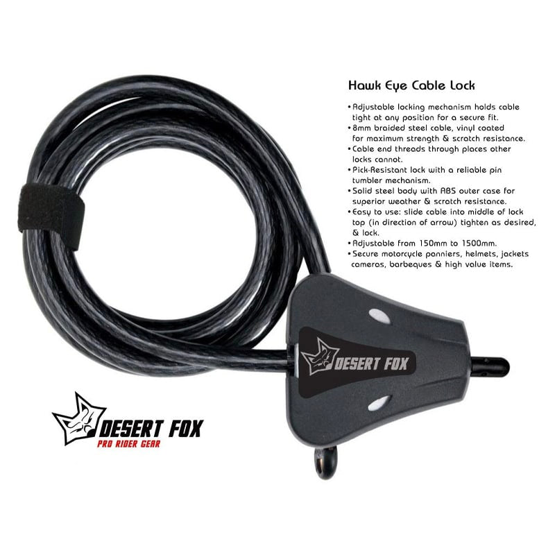 Desert Fox Hawkeye Motorcycle Luggage Cable Lock For Soft Luggage | Saddle bags