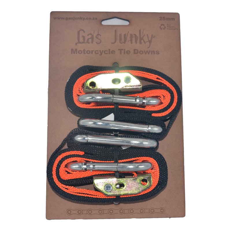 Gas Junky | Twisted Trails Soft Loop 25MM Tie Downs Black | Orange